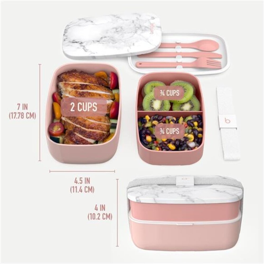 Adult Bento Box, Stackable 3-Compartment Lunch Box with Removable Utensil Set - Picture 3 of 7